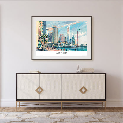 Capture the vibrant essence of Madrid with this captivating artwork showcasing the city's dynamic for Foyer
