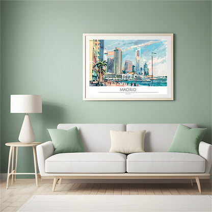 Capture the vibrant essence of Madrid with this captivating artwork showcasing the city's dynamic for Hall