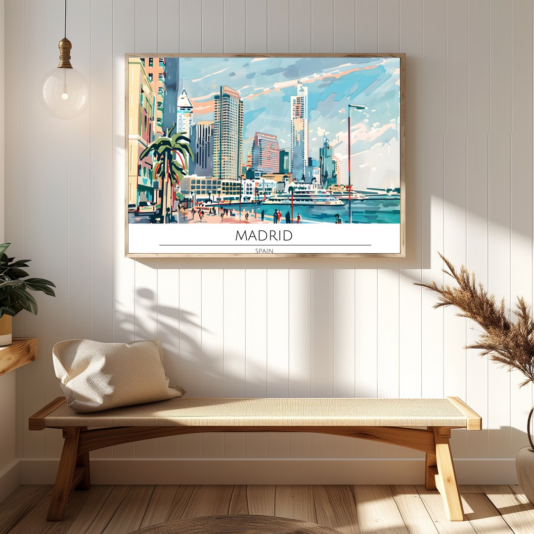 Capture the vibrant essence of Madrid with this captivating artwork showcasing the city's dynamic for Hallway