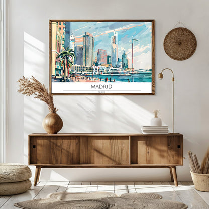 Capture the vibrant essence of Madrid with this captivating artwork showcasing the city's dynamic for Sitting Area