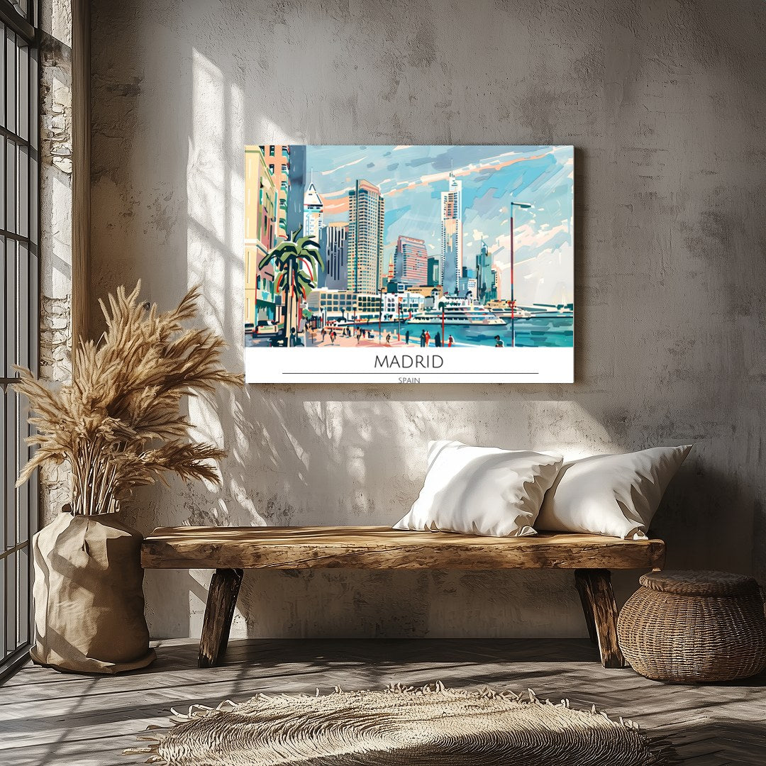 Capture the vibrant essence of Madrid with this captivating artwork showcasing the city's dynamic for Veranda