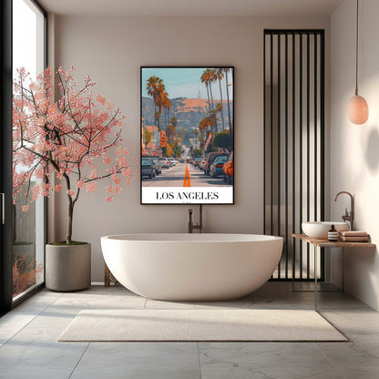 Capture the vibrant energy of Los Angeles with this stunning street scene art print. Featuring for Bathroom