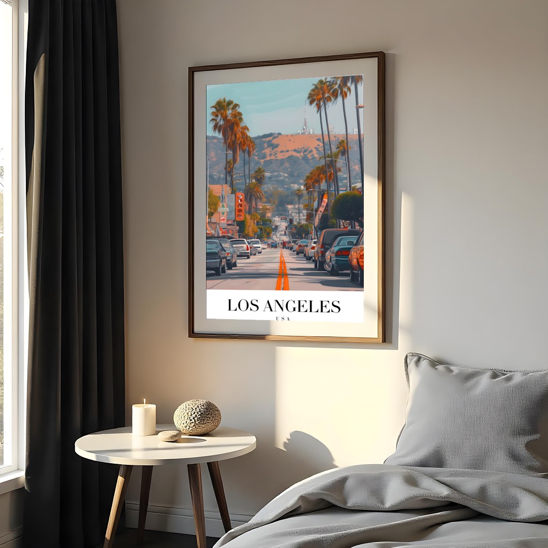 Capture the vibrant energy of Los Angeles with this stunning street scene art print. Featuring for Bedroom
