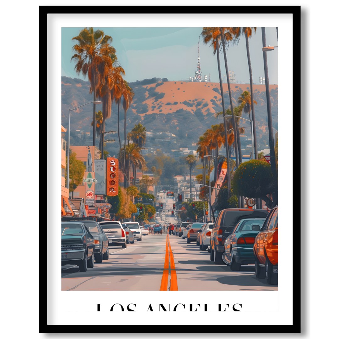 Capture the vibrant energy of Los Angeles with this stunning street scene art print. Featuring for decor