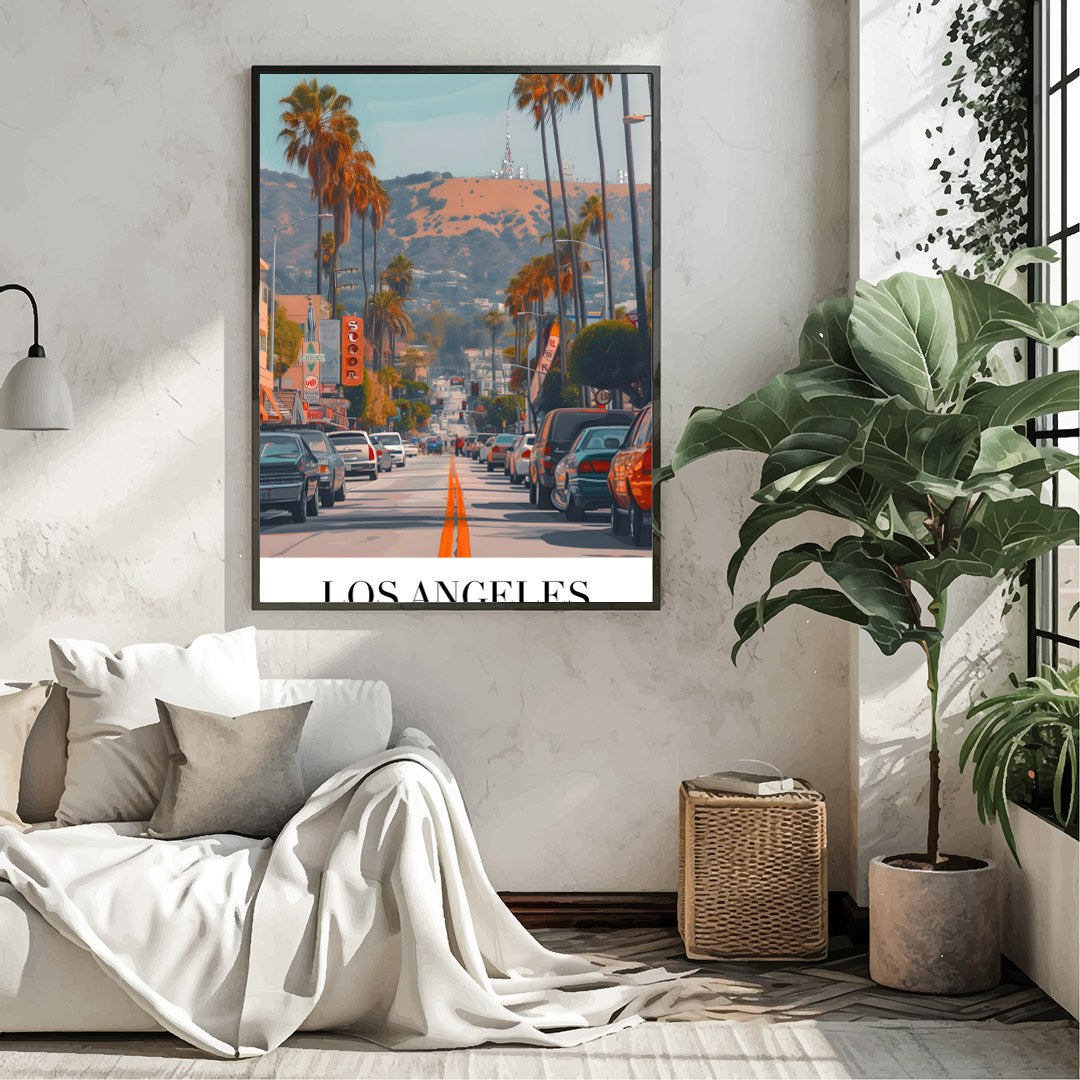 Capture the vibrant energy of Los Angeles with this stunning street scene art print. Featuring for Living Room