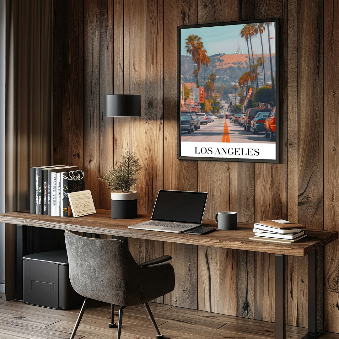 Capture the vibrant energy of Los Angeles with this stunning street scene art print. Featuring for Study and Office