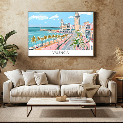 Capture the vibrant charm of Valencia with this exquisite illustration, showcasing its iconic for Family Room