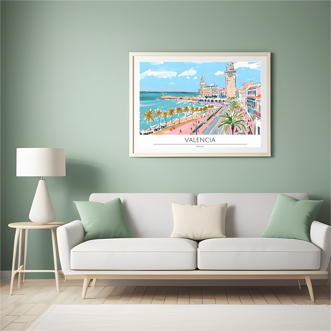 Capture the vibrant charm of Valencia with this exquisite illustration, showcasing its iconic for Hall