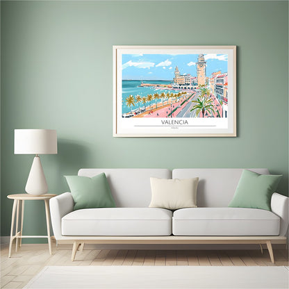 Capture the vibrant charm of Valencia with this exquisite illustration, showcasing its iconic for Hall