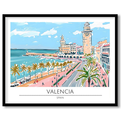 Capture the vibrant charm of Valencia with this exquisite illustration, showcasing its iconic for office