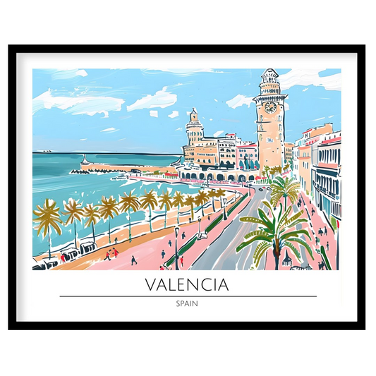 Capture the vibrant charm of Valencia with this exquisite illustration, showcasing its iconic for office