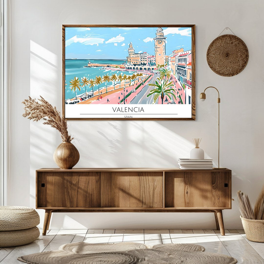Capture the vibrant charm of Valencia with this exquisite illustration, showcasing its iconic for Sitting Area