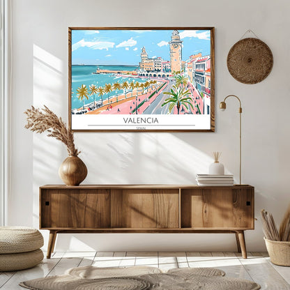 Capture the vibrant charm of Valencia with this exquisite illustration, showcasing its iconic for Sitting Area