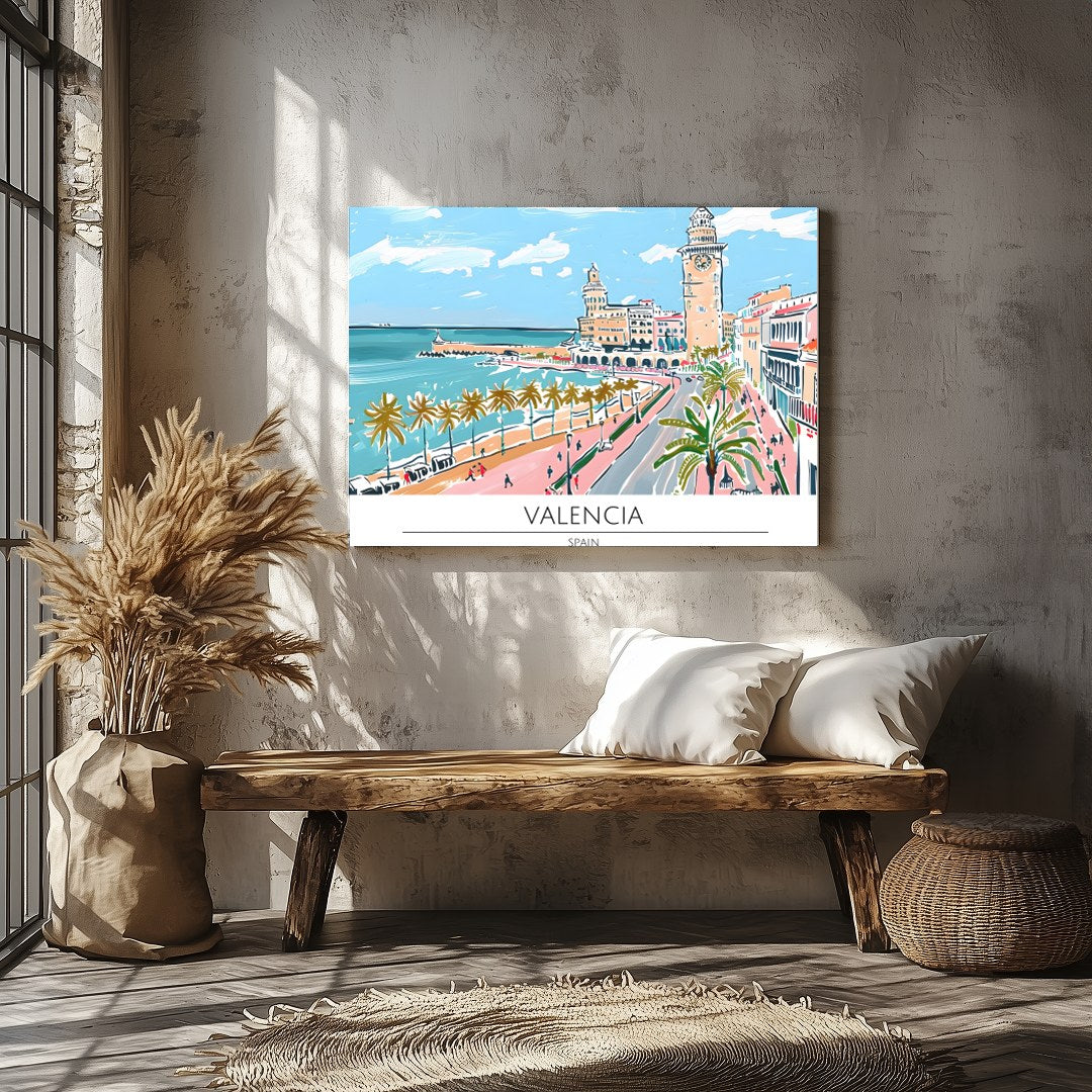 Capture the vibrant charm of Valencia with this exquisite illustration, showcasing its iconic for Veranda