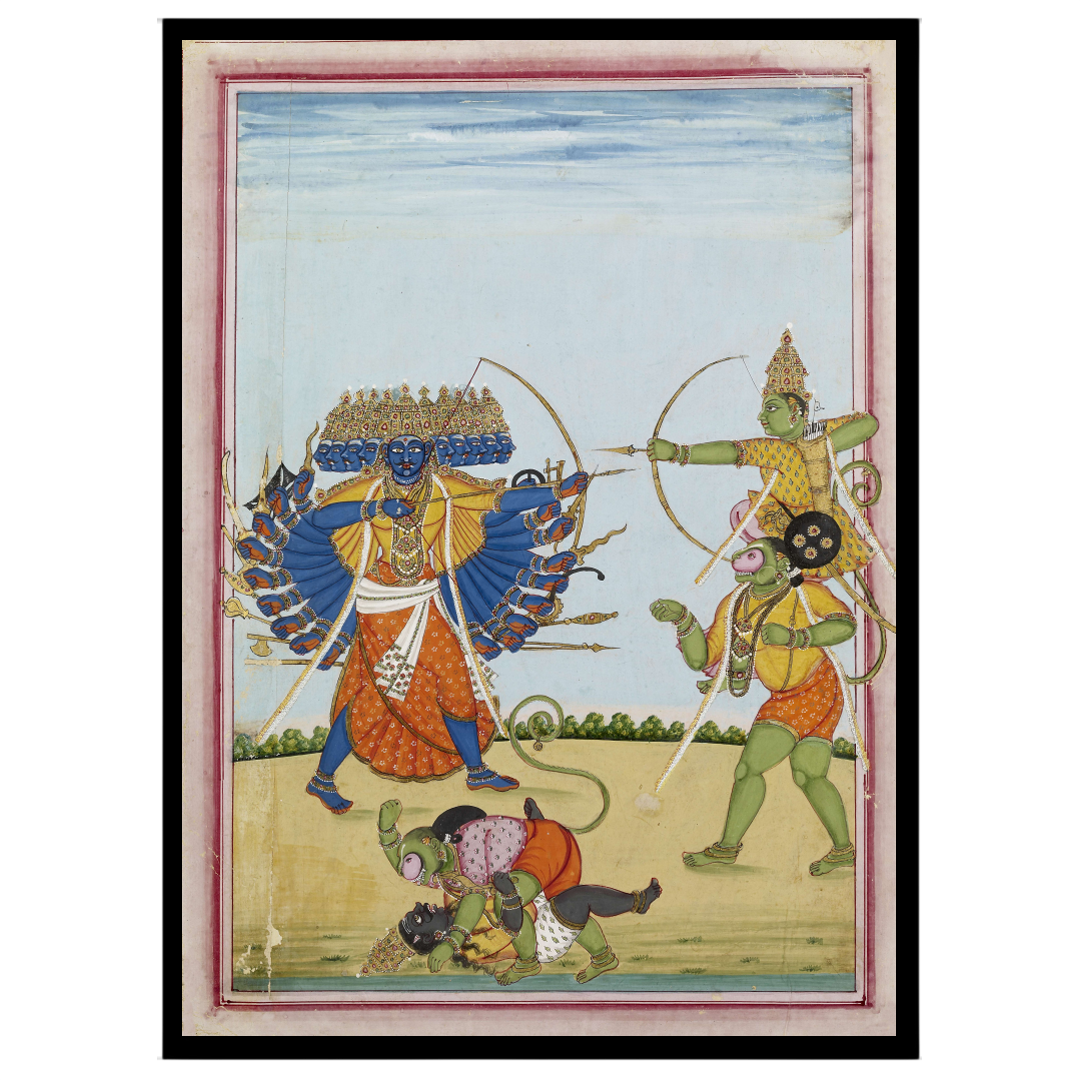 Immerse yourself in the captivating legend of the Ramayana with this striking Indian Miniature for area