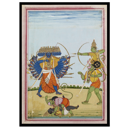 Immerse yourself in the captivating legend of the Ramayana with this striking Indian Miniature for area