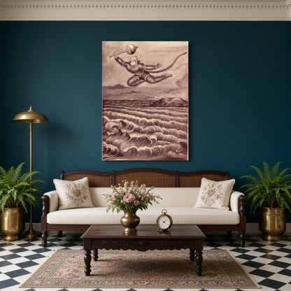 Capture the essence of courage and devotion with this stunning artwork of Lord Hanuman making his for Living Room
