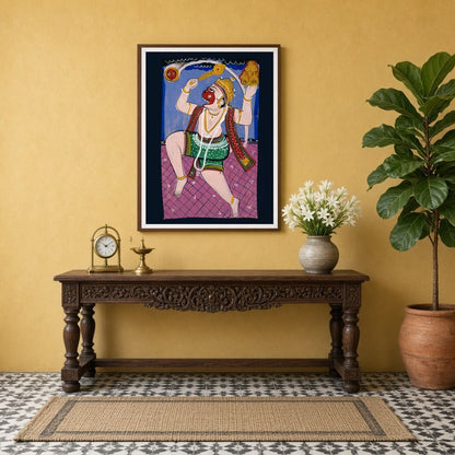 Celebrate the valor and devotion of Lord Hanuman with this vibrant Phad artwork, beautifully for Entrance