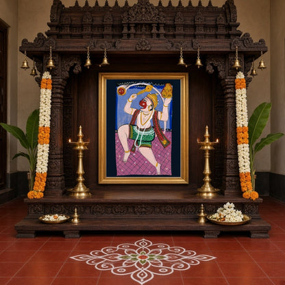 Celebrate the valor and devotion of Lord Hanuman with this vibrant Phad artwork, beautifully for Home Temple