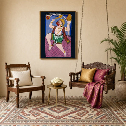 Celebrate the valor and devotion of Lord Hanuman with this vibrant Phad artwork, beautifully for Sitting Lounge