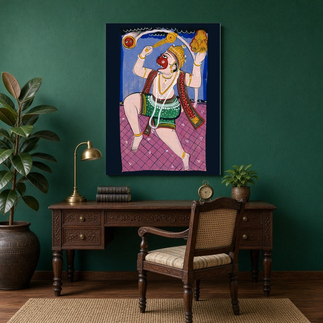 Celebrate the valor and devotion of Lord Hanuman with this vibrant Phad artwork, beautifully for Study