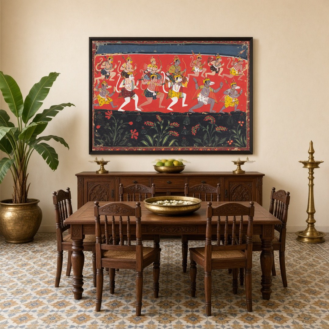 Immerse yourself in the vibrancy of devotion and epic tales with this striking depiction of for Dining