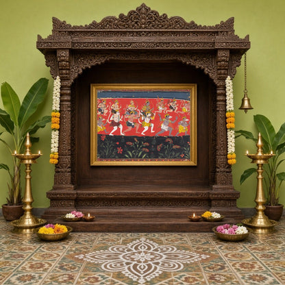 Immerse yourself in the vibrancy of devotion and epic tales with this striking depiction of for Home Temple