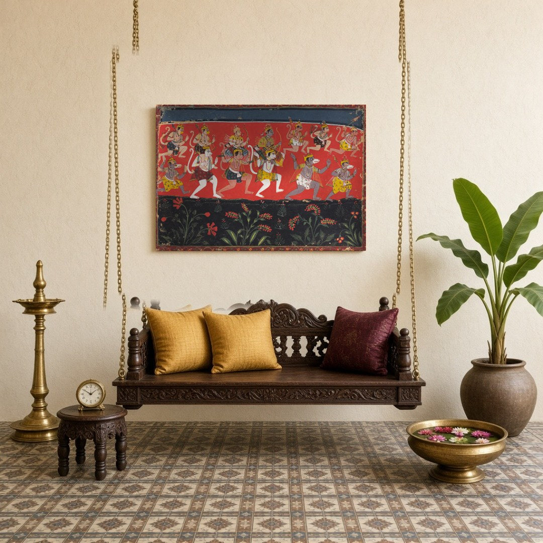 Immerse yourself in the vibrancy of devotion and epic tales with this striking depiction of for Sitting Lounge