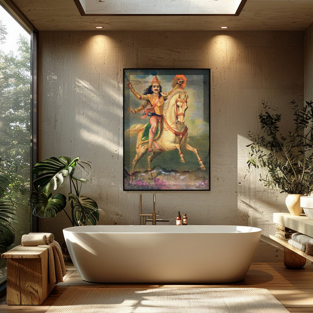 Experience the grandeur of a bygone era with this exquisite vintage artwork featuring a gallant for Bathroom