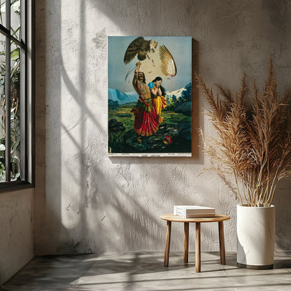 This captivating piece of art illustrates a dramatic scene of a warrior raising a sword for Entrance