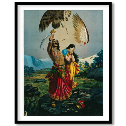 This captivating piece of art illustrates a dramatic scene of a warrior raising a sword for kitchen