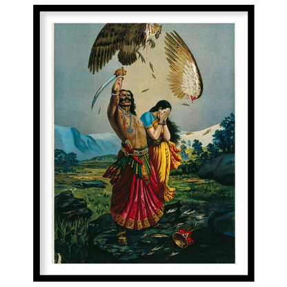 This captivating piece of art illustrates a dramatic scene of a warrior raising a sword for kitchen