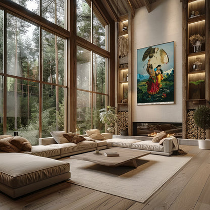 This captivating piece of art illustrates a dramatic scene of a warrior raising a sword for Living Room