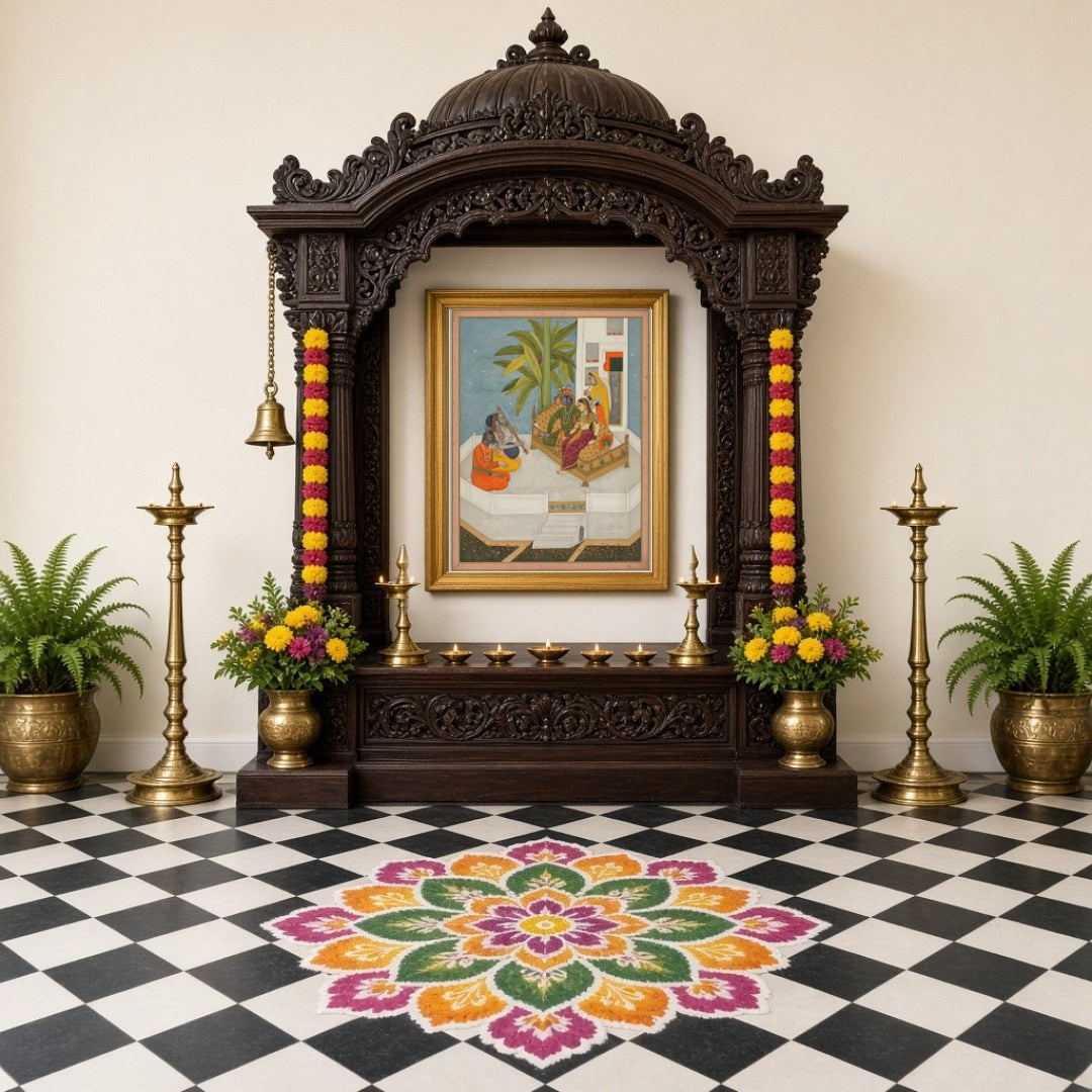 Experience the captivating moment when Sage Valmiki narrates the epic of Ramayana to Rama and Sita. for Home Temple
