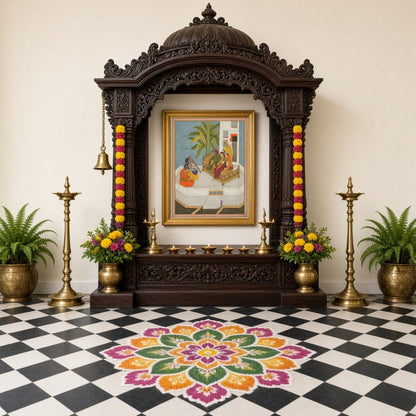 Experience the captivating moment when Sage Valmiki narrates the epic of Ramayana to Rama and Sita. for Home Temple