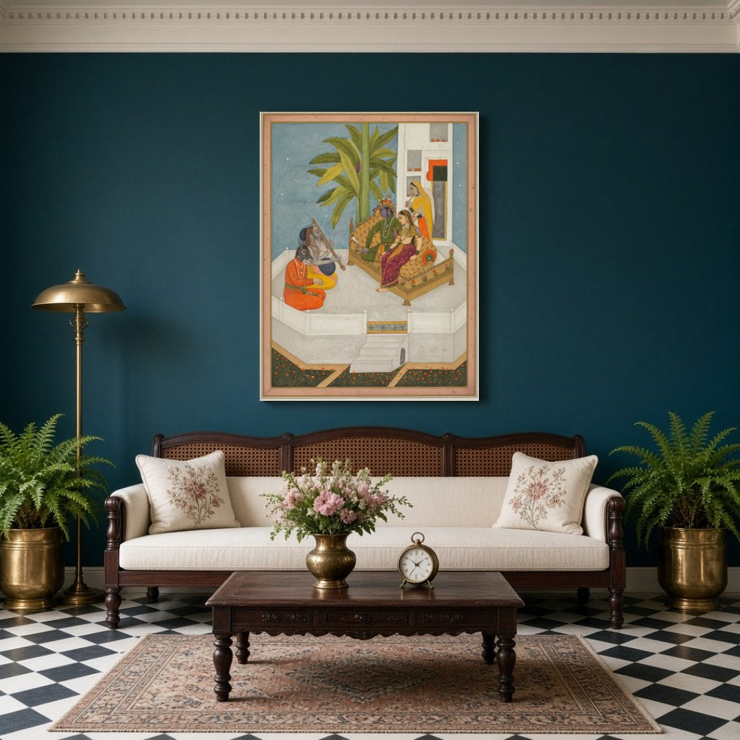 Experience the captivating moment when Sage Valmiki narrates the epic of Ramayana to Rama and Sita. for Living Room