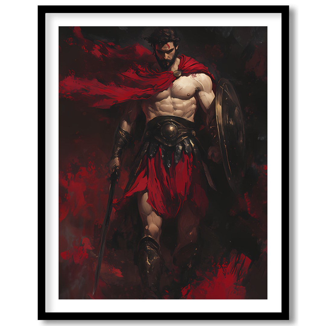 Immerse yourself in the dramatic prowess of the Crimson Warrior, a strikingly vivid portrayal of for abode