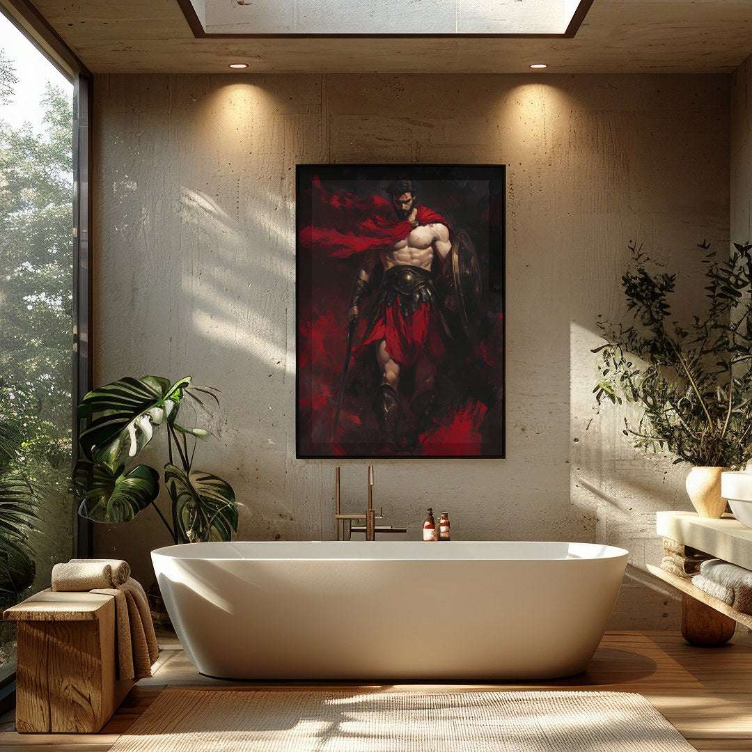 Immerse yourself in the dramatic prowess of the Crimson Warrior, a strikingly vivid portrayal of for Bathroom