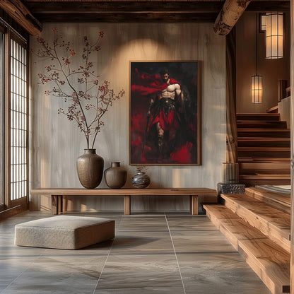 Immerse yourself in the dramatic prowess of the Crimson Warrior, a strikingly vivid portrayal of for Hall