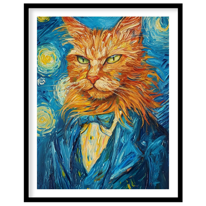 This striking oil painting reimagines a ginger cat in the iconic style of Vincent van Gogh's "The S… for space