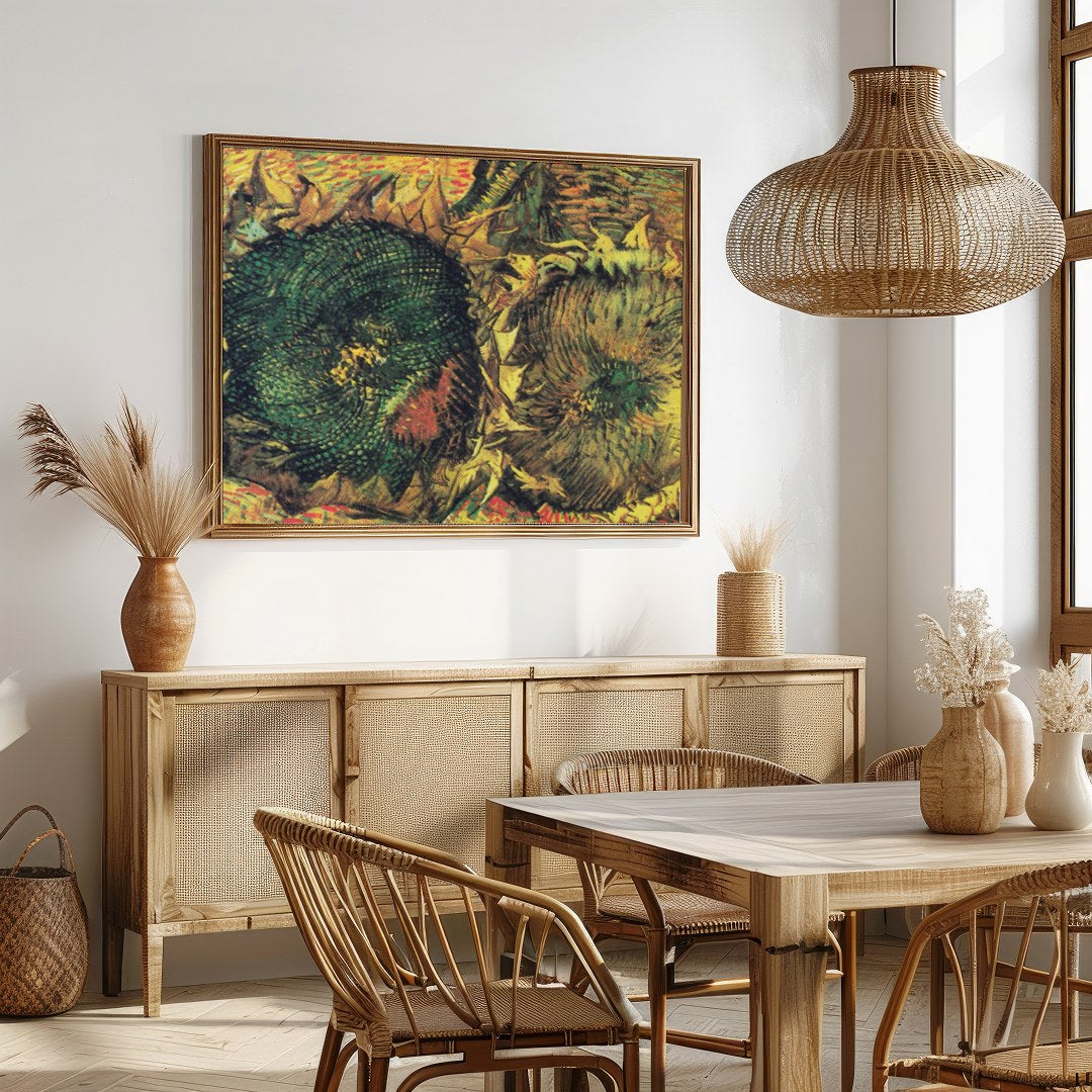 Immerse yourself in the vibrant world of Van Gogh with this captivating depiction of sunflowers. for Dining