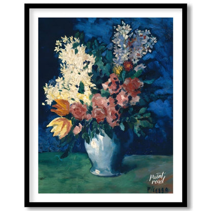 This beautiful still life by Pablo Picasso, “Vase with Carnations and Other Flowers,” deviates from… for abode