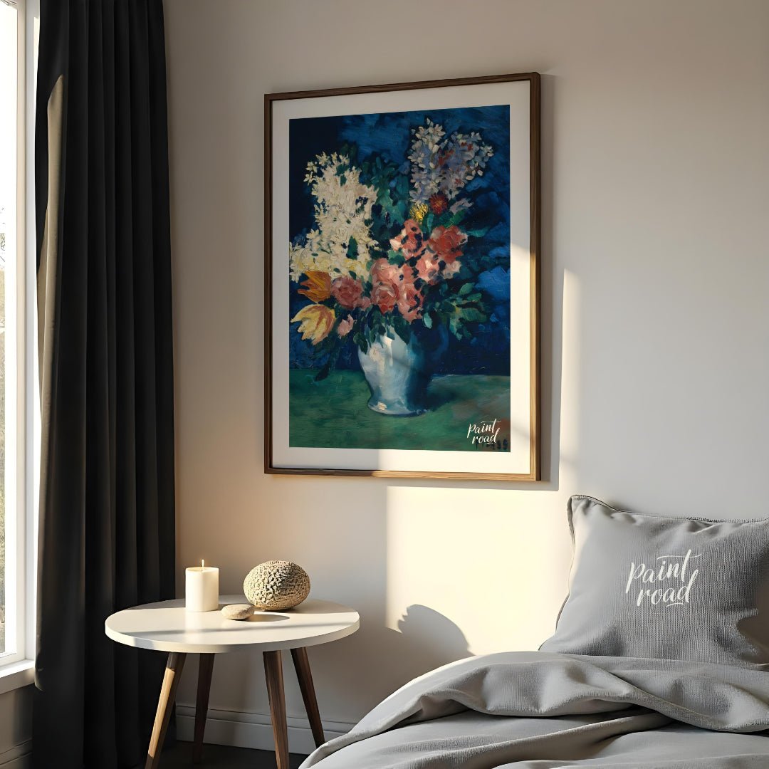 This beautiful still life by Pablo Picasso, “Vase with Carnations and Other Flowers,” deviates from… for bedroom