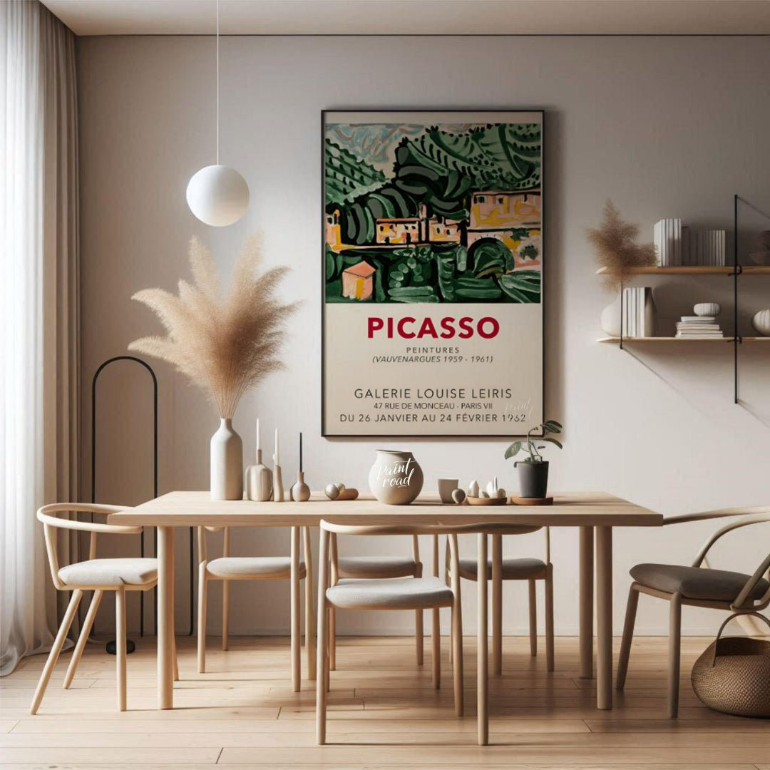 This vintage exhibition poster advertises “PICASSO PEINTURES (VAUVENARGUES 1959 - 1961)” at the GAL… for dining room