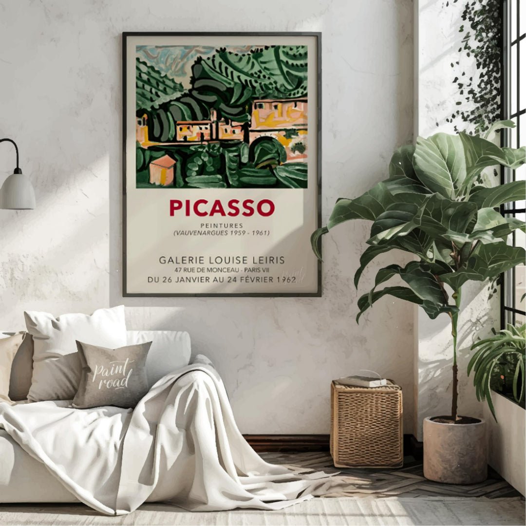 This vintage exhibition poster advertises “PICASSO PEINTURES (VAUVENARGUES 1959 - 1961)” at the GAL… for living room