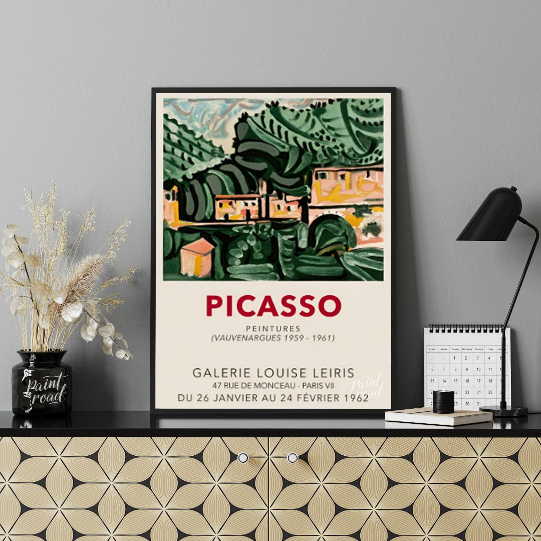 This vintage exhibition poster advertises “PICASSO PEINTURES (VAUVENARGUES 1959 - 1961)” at the GAL… for office