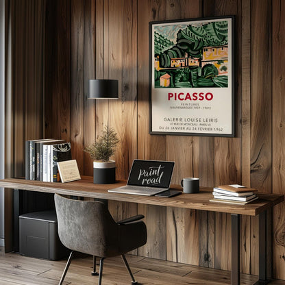 This vintage exhibition poster advertises “PICASSO PEINTURES (VAUVENARGUES 1959 - 1961)” at the GAL… for office