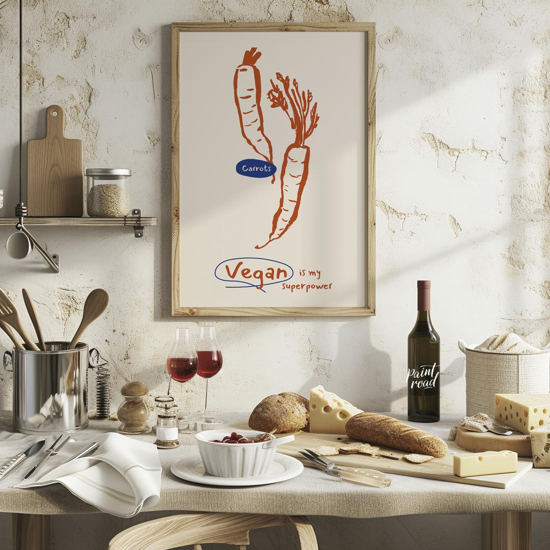 This minimalist yet impactful poster celebrates the vegan lifestyle with a playful declaration. The… for kitchen