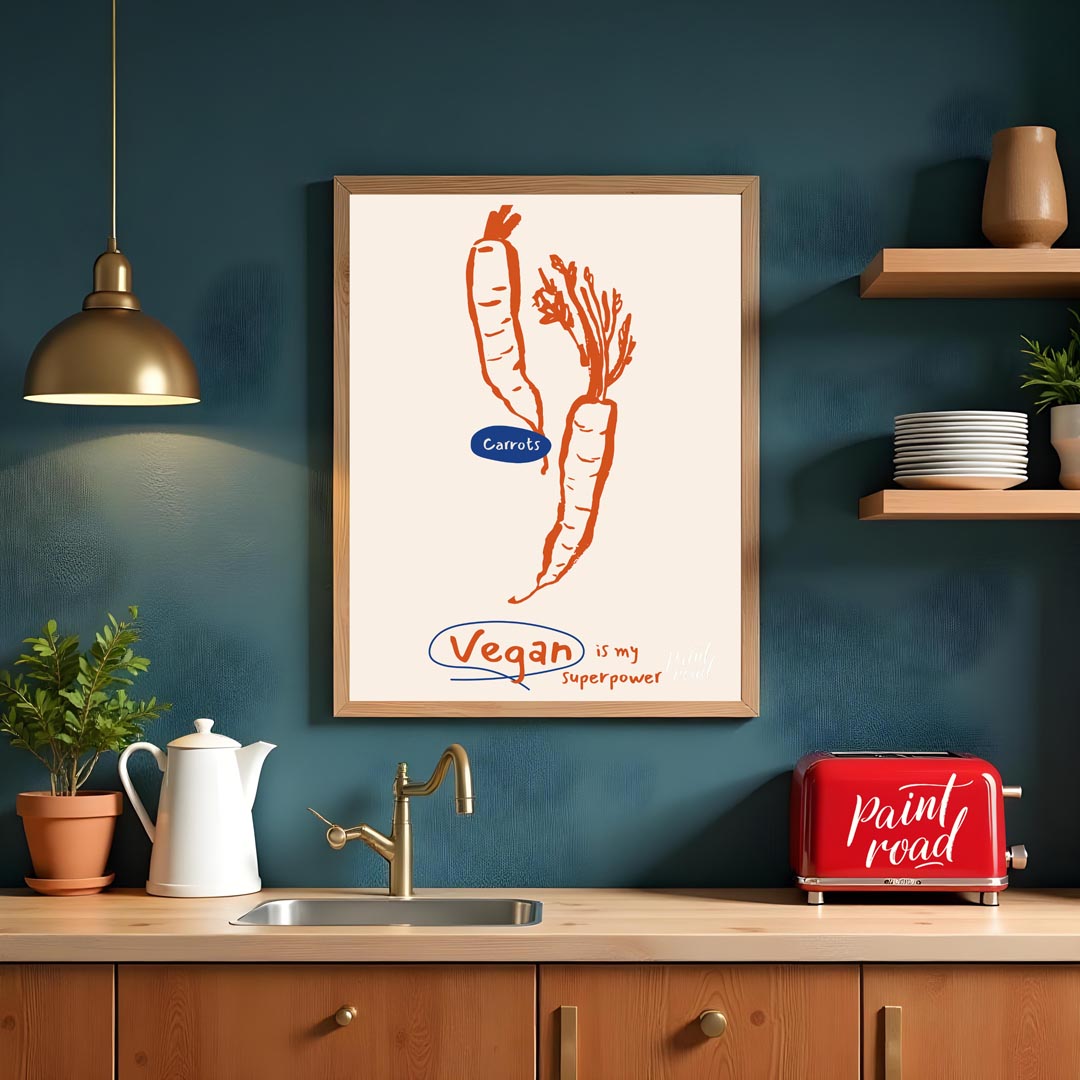 This minimalist yet impactful poster celebrates the vegan lifestyle with a playful declaration. The… for kitchen