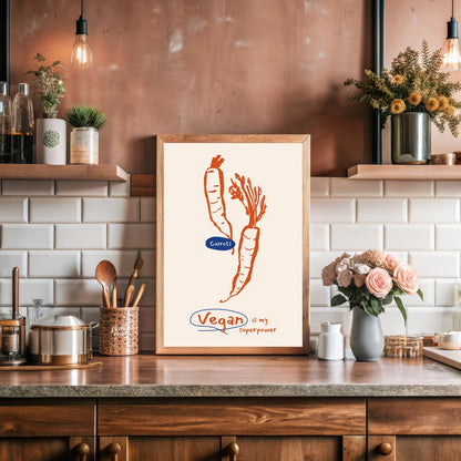 This minimalist yet impactful poster celebrates the vegan lifestyle with a playful declaration. The… for kitchen
